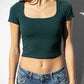 Women’s Short Sleeve Square Neck Crop Tops Basic Slim Fit Cropped T-Shirt