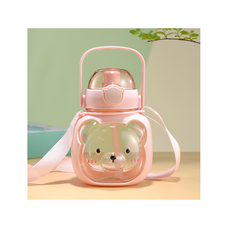 Children’s Drinking Bottle with Straw, Strap & Handle – Bear Design 500ml
