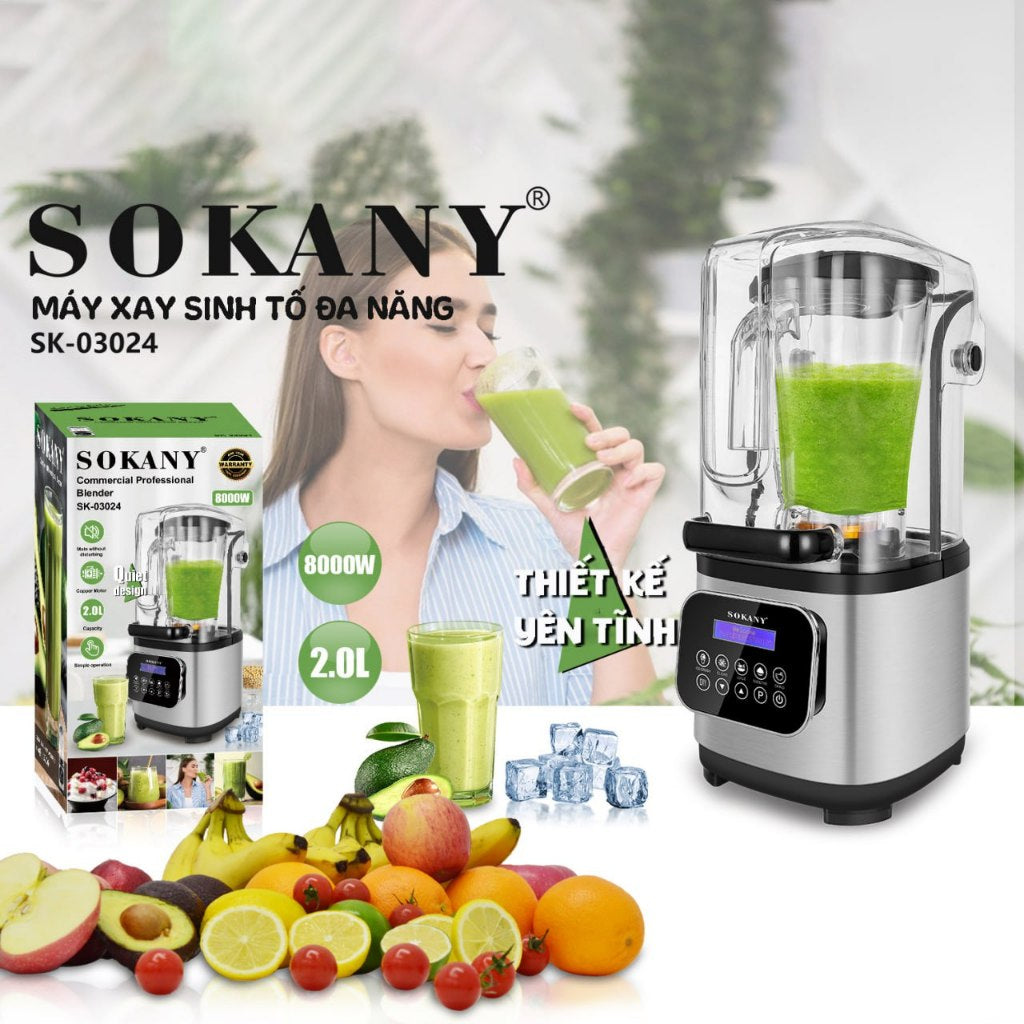 Sokany Professional Grade Blender - Soundproof & Quiet Commercial Blenders, Removable Shield, Perfect for Kitchen, Fruits, Shakes, Smoothies, and Frozen Drinks