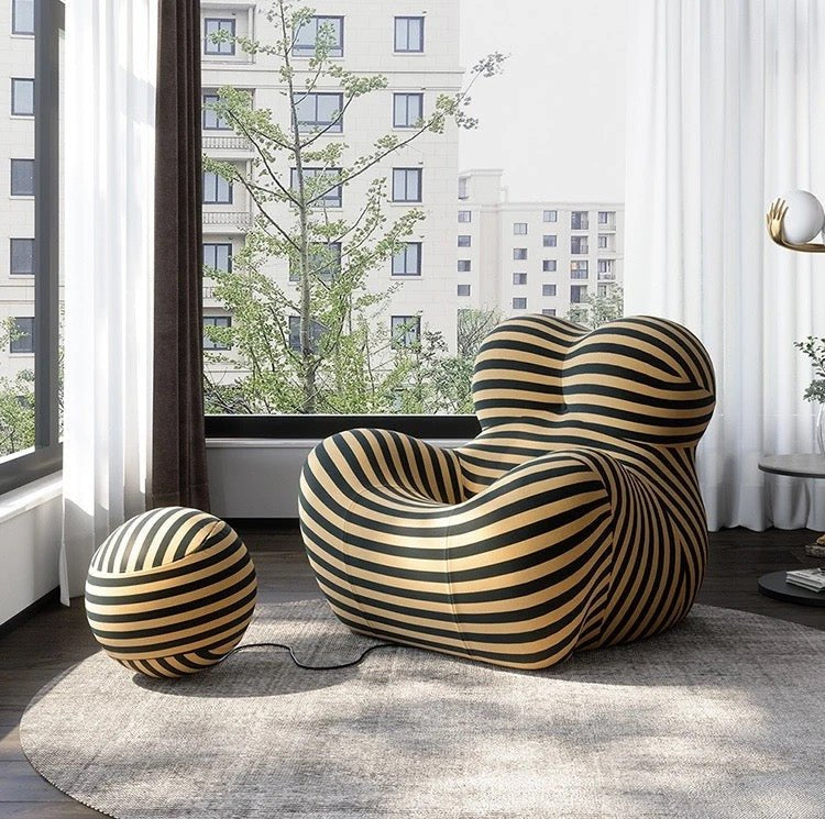 MFurn Striped Modern Lounge Chair with Ottoman – Designer Bubble Chair