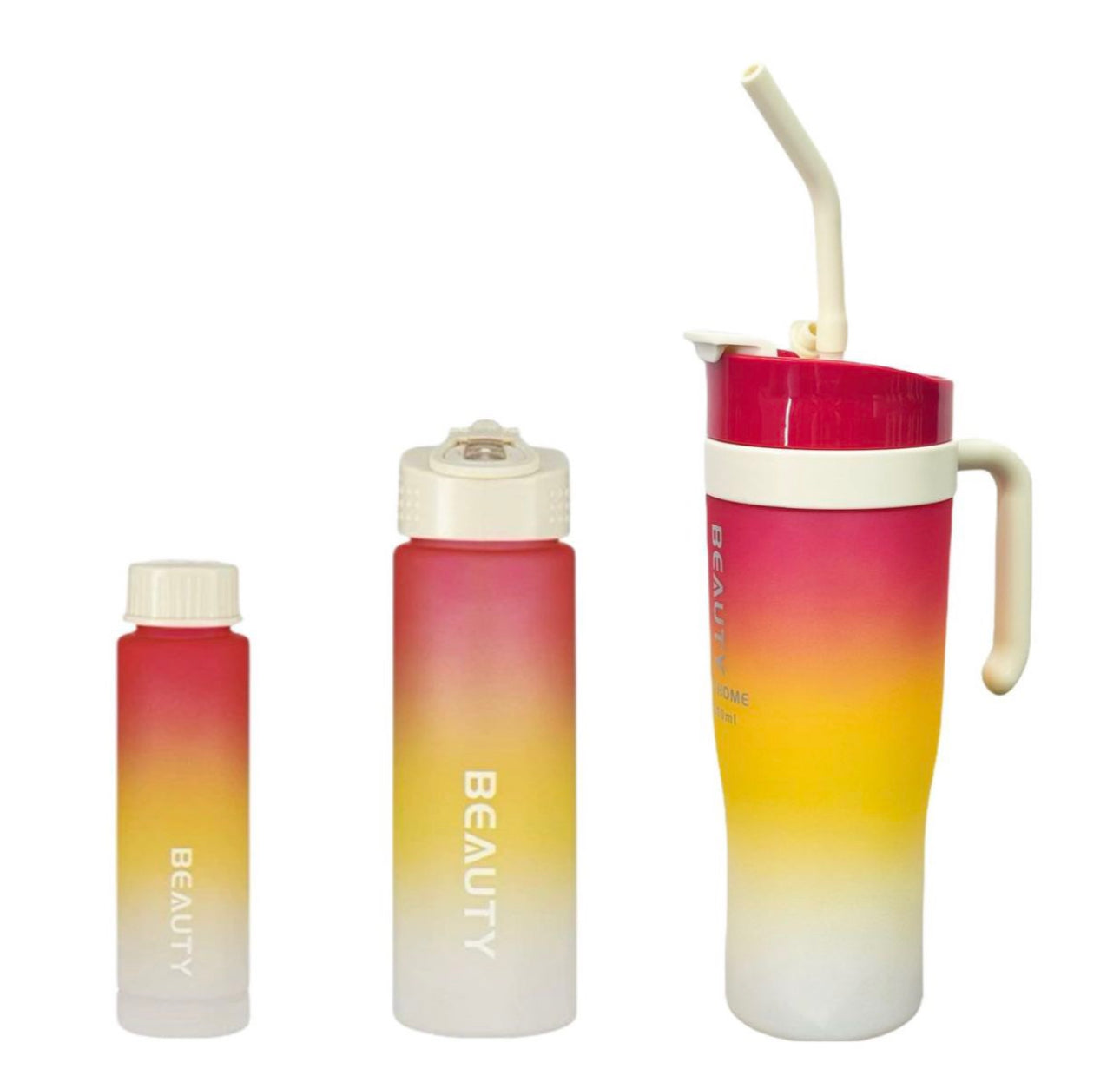 MHome 3-Piece Water Bottles with Handle & Straw in Dazzling Colours