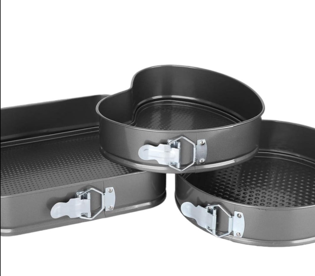 Baking Tray, Round, Heart And Square Removable Base - 3pc Set