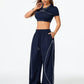 Women's Casual Streetwear T-Shirt And Wide Leg Pants 2pc Set- Various Colours