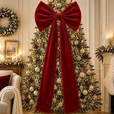 Christmas Tree Topper Bow, Extra Large Red Velvet Bows for Home Christmas Tree Toppers Wreath Wall Room Party Holiday Decor 60x180cm