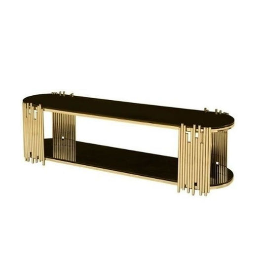Black Glass Top With Titanium Golden Stainless Steel Base TV Stand