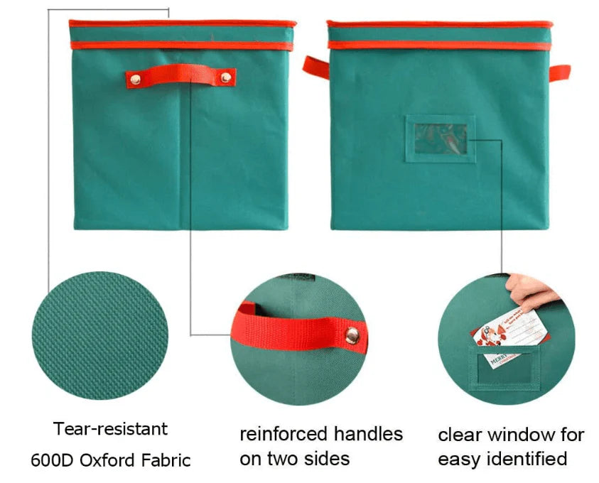 MHome Green Christmas Ornament Storage Box – Foldable with Label Window & Reinforced Panels
