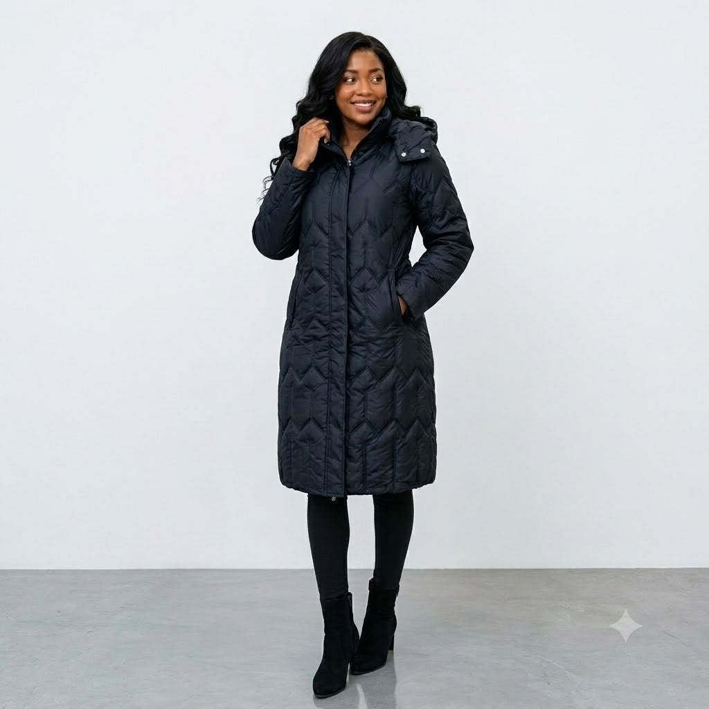 Women's Hooded Long Puffer Jacket – Quilted Winter Coat