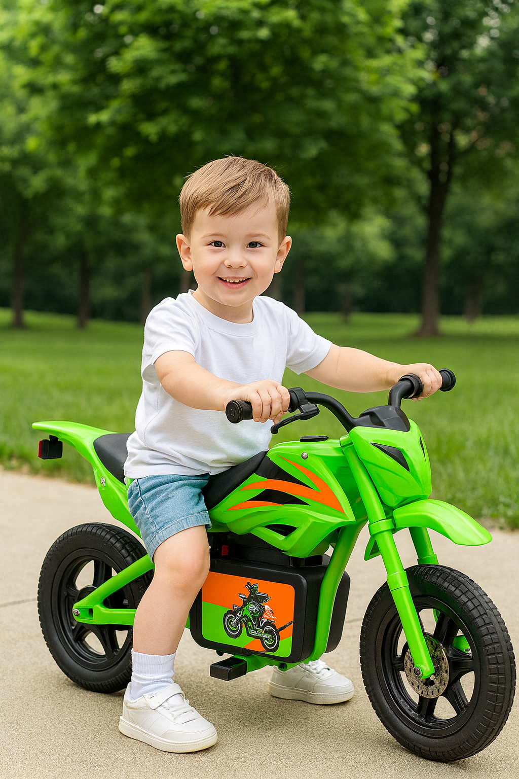Kids Electric Sport Motorbike | 15 km/h | Key Start, Throttle Twist, Leather Seat, Inflatable Tyres