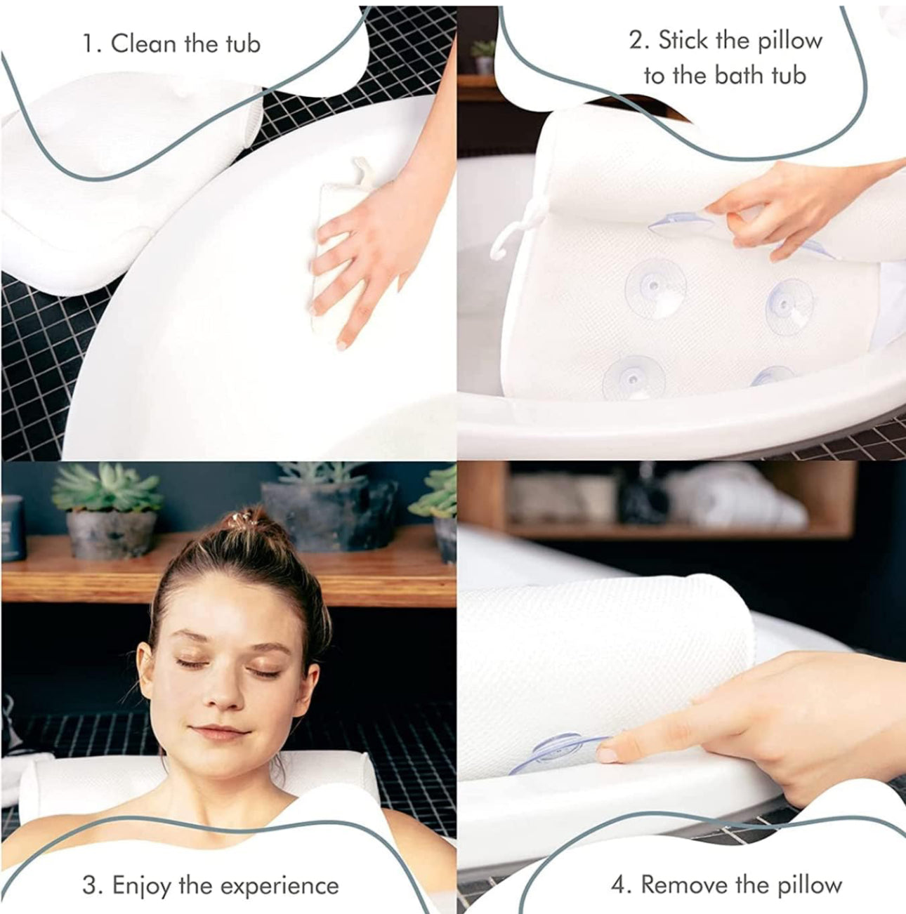Bathtub Anti-Slip Headrest Pillow for Head, Neck and Shoulder Support, Bath Pillow Fits All Bathtub, Hot Tub and Home Spa