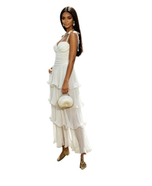 Ladies Tiered Ruffle Maxi Dress-Various Colours