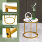 MFurn Marble Top Round Side Table End Table with Golden Metal Frame-Set of 2