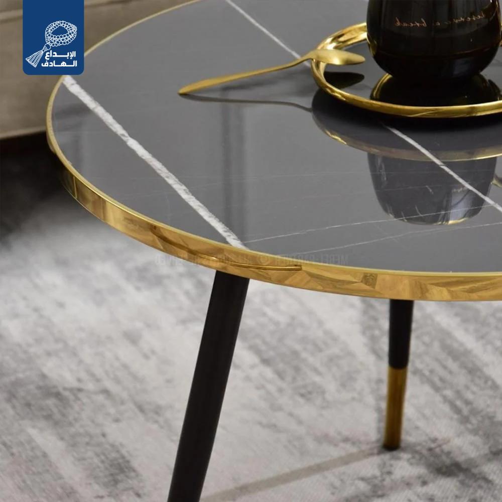 MFurn 2pc Round Modern Coffee Table Set – Black/White with Gold Trim