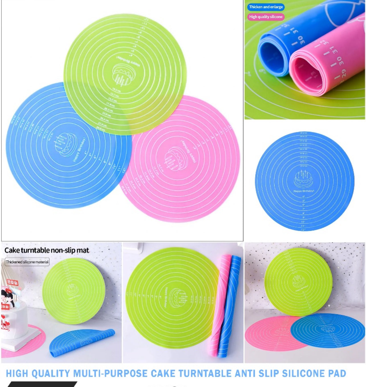 Cake Decorating Turntable, Revolving Cake Stand, 30cm Baking Pad Round Silicone Cake Knead Dough Mat Noodle Cooking Kitchen Tool for Baking Decorating Cake-Various Colours
