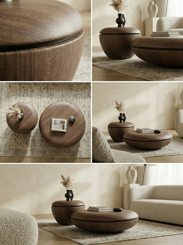 MFURN Designer Coffee Table Set 2pc Walnut