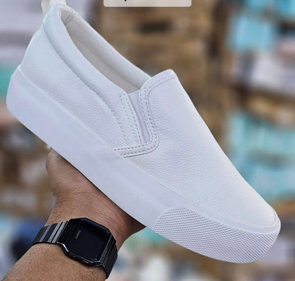 Ladies Faux Leather Slip-On Sneakers-Various Colours