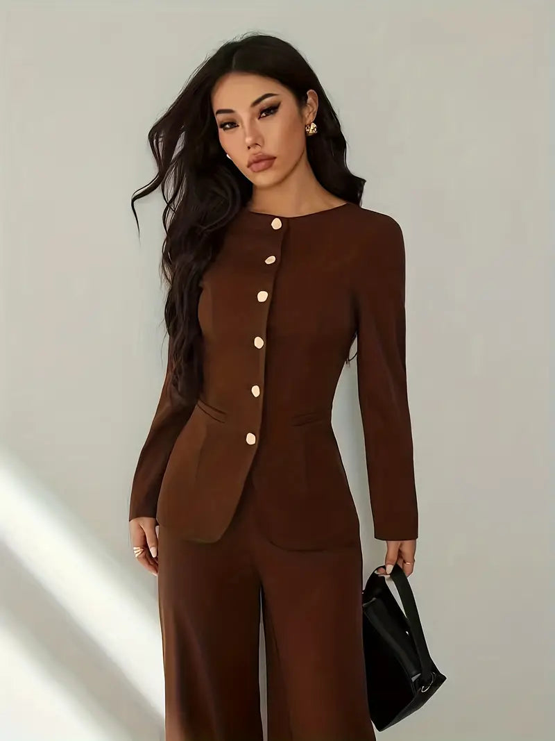 Ladies Modern Long Sleeve Top And Trouser 2pc-Various Colours