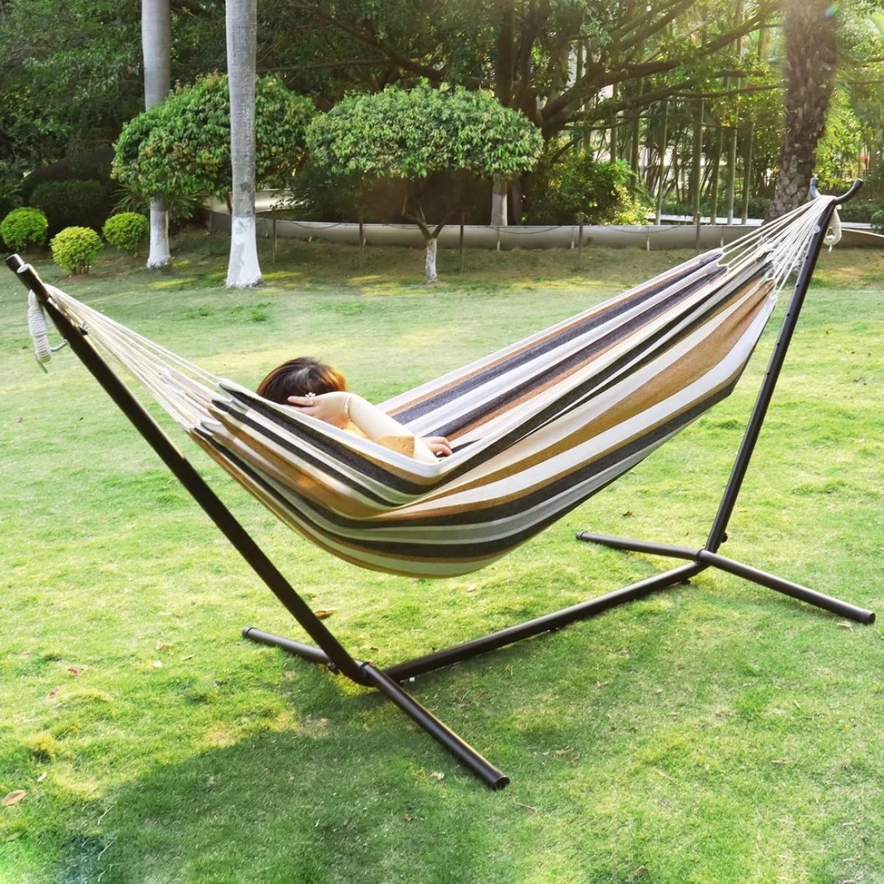 MHome 2-Person Hammock With Stand Brazilian-Style Outdoor Indoor