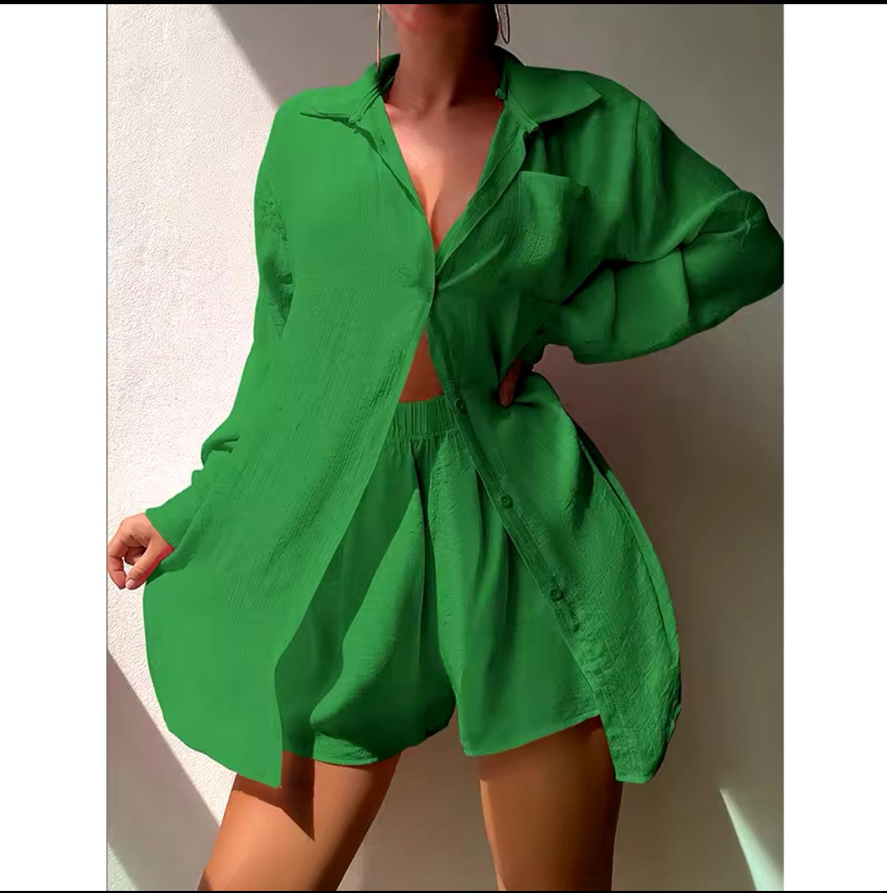 Casual Outfits for Women 3Piece Sets Office Work Beach Holiday Plain Color Shirt Suit Loose Sun Suit Casual Beach Swimsuit Cover up.