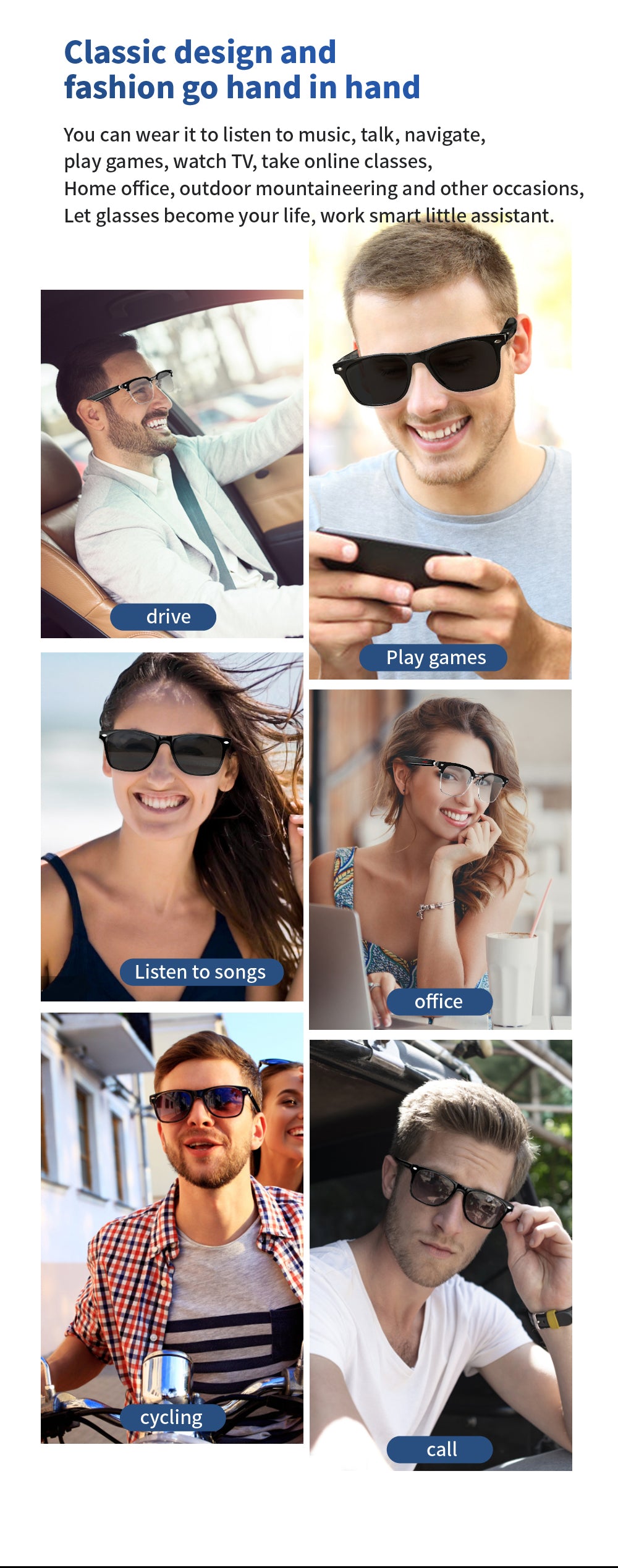 SENBONO E13 Waterproof Smart Glasses Wireless bluetooth Bone Conduction Glass Camera HD Music Audio Headset Eyewear