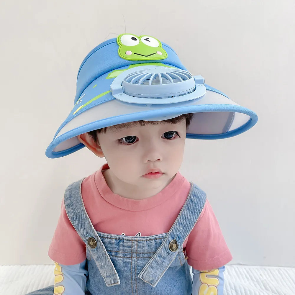 Children's Sun Visors Hat with Fan, Summer Cooling Baseball Cap for Boys and Girls, Adjustable, 3-12 Years