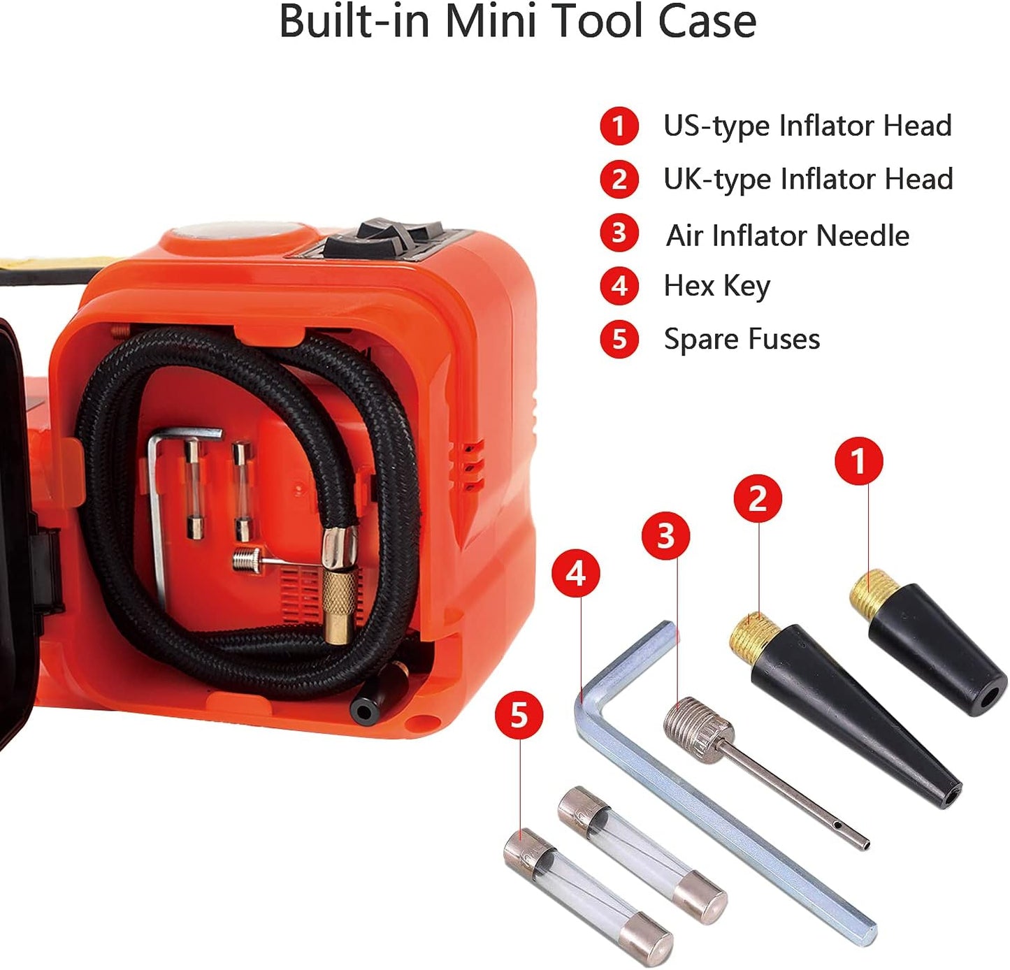 Electric Car Jack 5Ton 12V Kit Car Jack Hydraulic with Inflator Electric Jack for Car SUV Sedan MPV Change Tires Garage Repair Emergency Kit