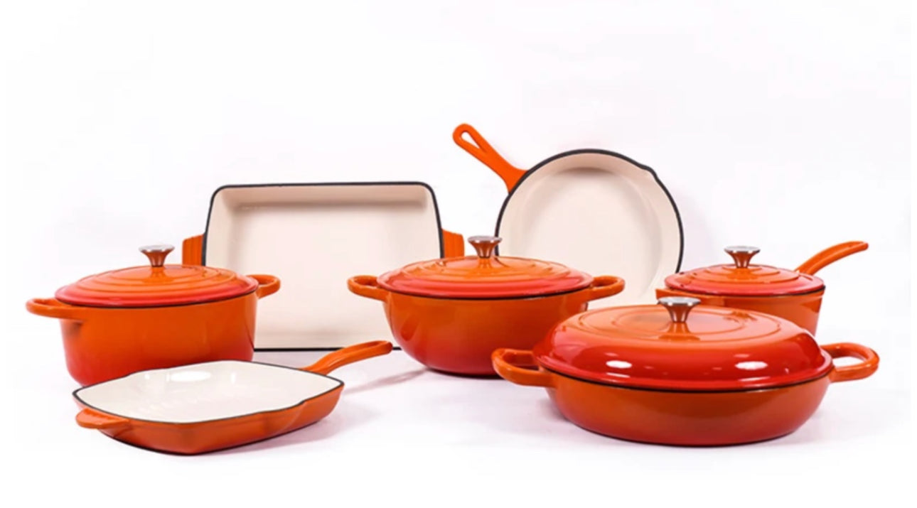 MHome 11 Piece Enameled Cast Iron Modern Non-Stick Cookware Set-Various Colours