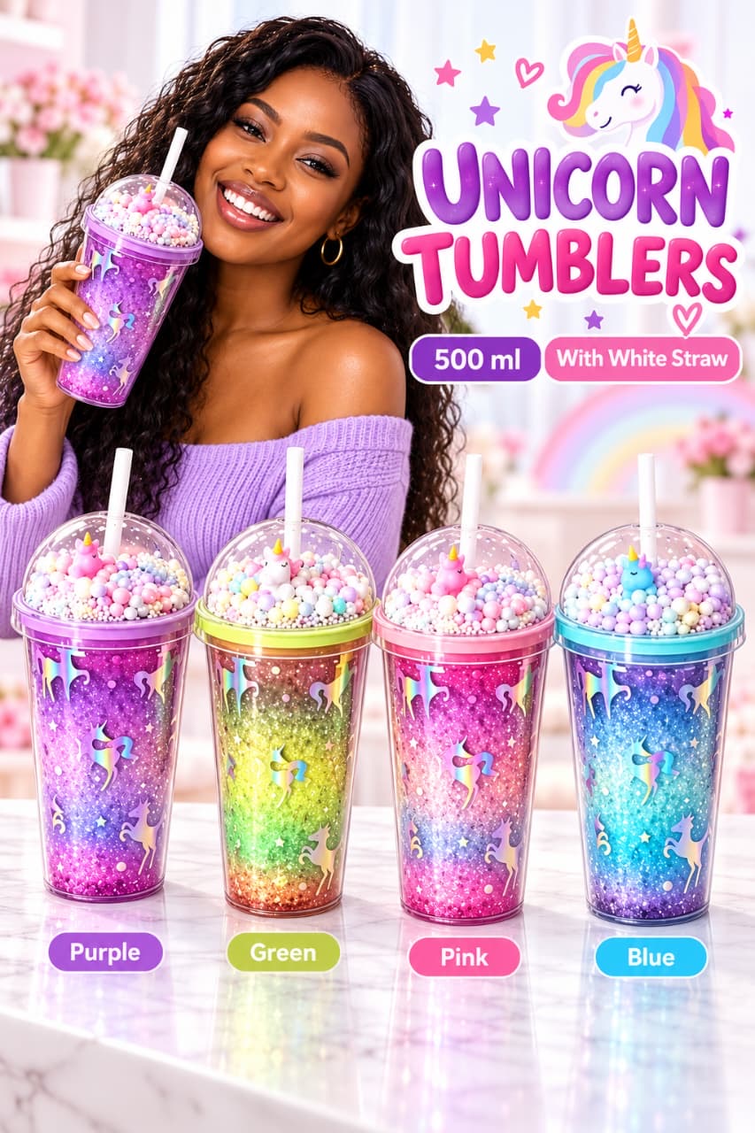 MHome Unicorn Glitter Tumbler 500ml -Various Colours