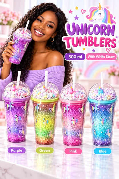 MHome Unicorn Glitter Tumbler 500ml -Various Colours