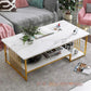 MFurn Modern Faux Marble Coffee Table – Dual-Layer Storage, Gold Frame