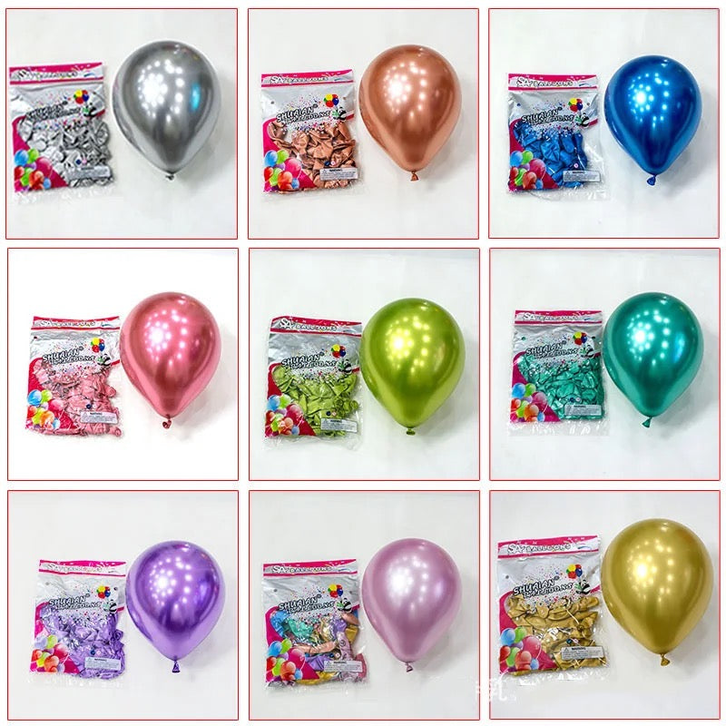Pearl Chrome Metallic Balloons – 10\12 Inch 100pc Set | Wedding, Birthday & Party Decoration Balloon Kit