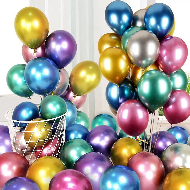 Pearl Chrome Metallic Balloons – 10\12 Inch 100pc Set | Wedding, Birthday & Party Decoration Balloon Kit
