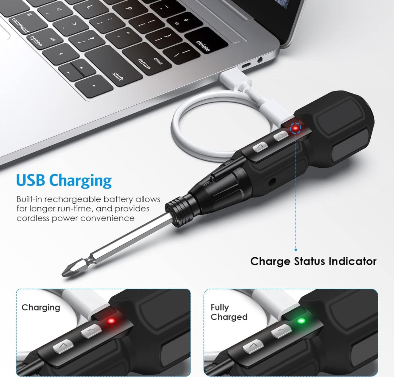 Electric Screwdriver Cordless, Rechargeable Power Screwdrivers Set, Portable Automatic Home Repair Tool Kit with LED Lights and USB Cable