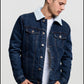 Casual Classic Denim Fleece Lined Jacket for Men ( Blue )