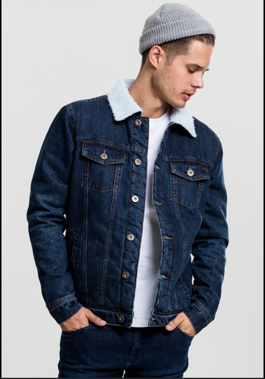 Casual Classic Denim Fleece Lined Jacket for Men ( Blue )