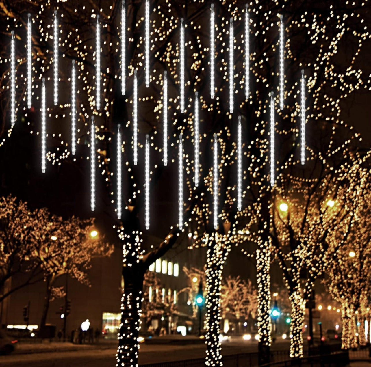 Christmas LED Meteor Shower Rain Lights 80cm 8 Tubes SMD LEDs IP65 Waterproof Rain Lights Outdoor Icicle Snow String Lights for Outdoor Wedding Garden Tree Home Decor, cool white