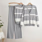 Women Striped Vest,Button Cardigan & Wide-Leg Pants,3pc Set-Various Colours