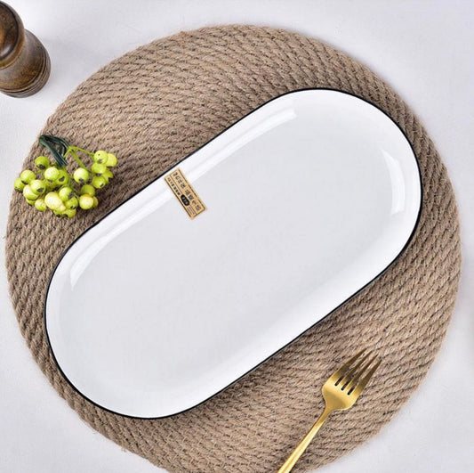 Porcelain Serving Platter Rectangular Plate Tray for Party, Microwave and Dishwasher Safety -30cm