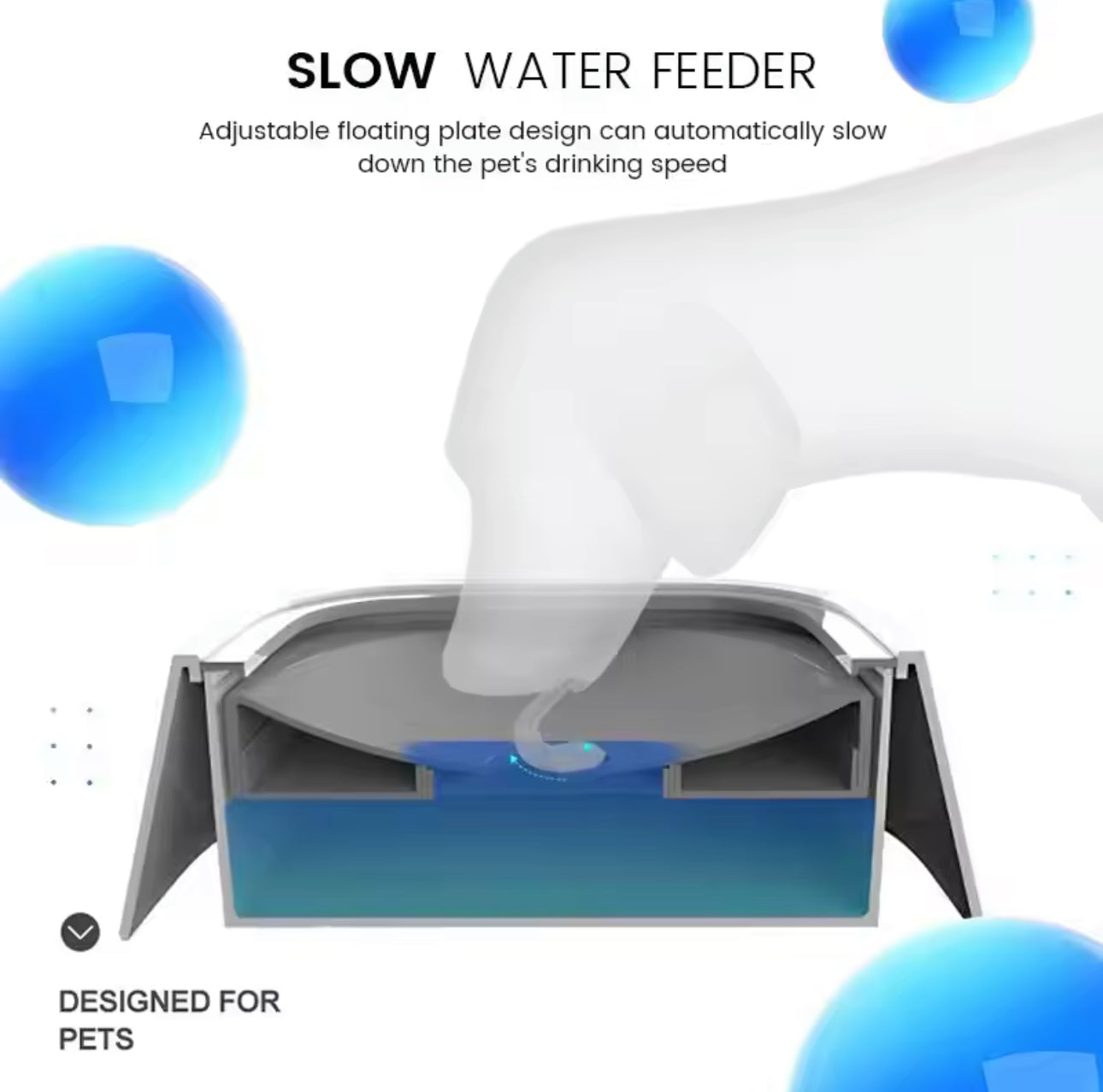 Pet Dog/Cat Water Drinking Bowl Slow Water Feeder No Spill Anti-Overflow