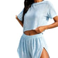 Ladies Summer Outfits for Women,Womens Loungewear Set,Ladies Nightgowns Set,Women Casual Solid Crewneck Short Sleeve Blouse Fashion Short Pants Pajamas