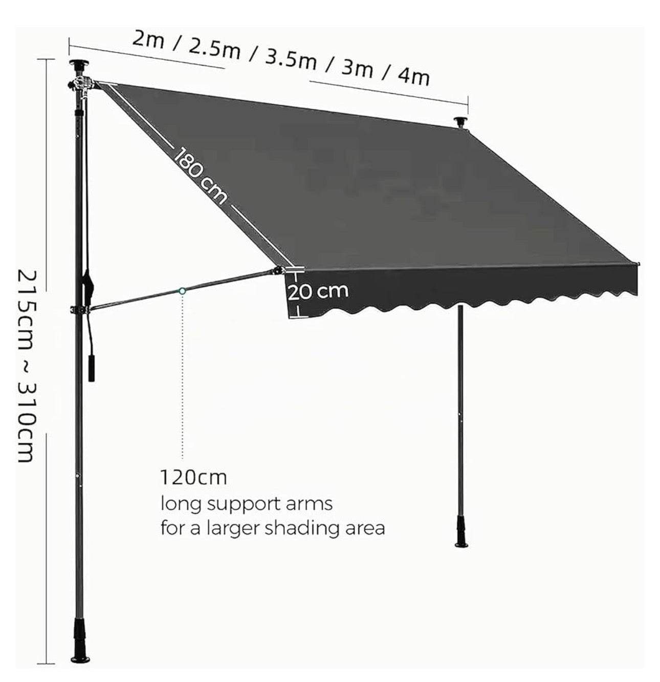 MHome Patio Awning Retractable Awning with Manual Crank Handle, Sun Protection Roof for Outdoor Use, Window Door Protection for Balcony Deck, Garden, Porch, Grey,- Various Sizes