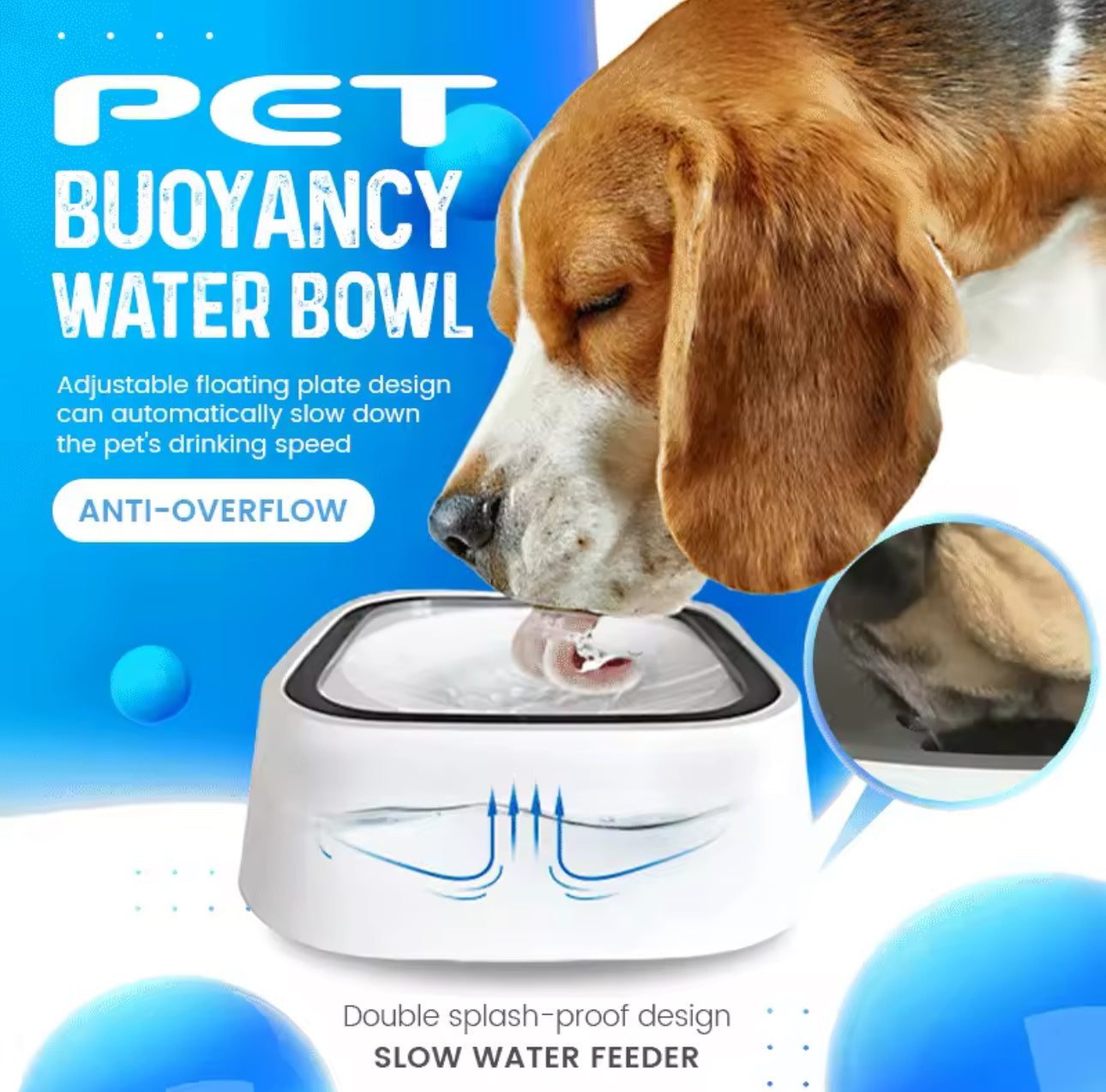 Pet Dog/Cat Water Drinking Bowl Slow Water Feeder No Spill Anti-Overflow