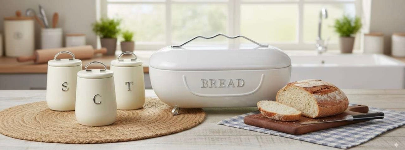MHome Retro-Style BreadBin & Canister 4pc Set- Various Colours