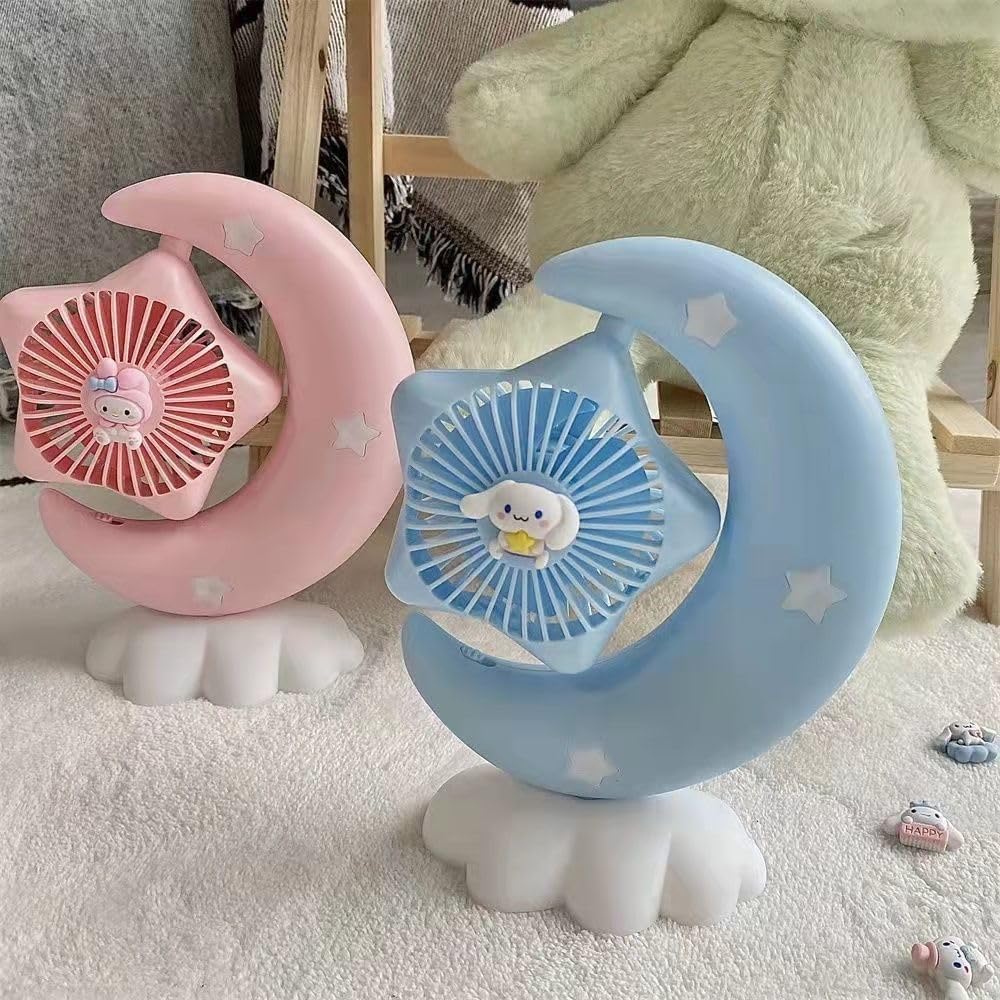 Desktop Fans Moon Electric Fan Kawaii Girl Heart Mute Luminous Usb Charging Portable Rechargeable Summer Gifts