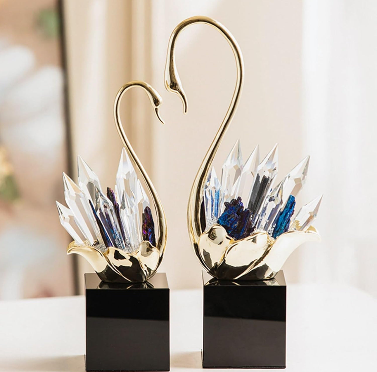 MHome
Figurine, Swan,Crystal, Creative Swan Ornament,With Pedestal, Crystal Cluster. 3pc Set