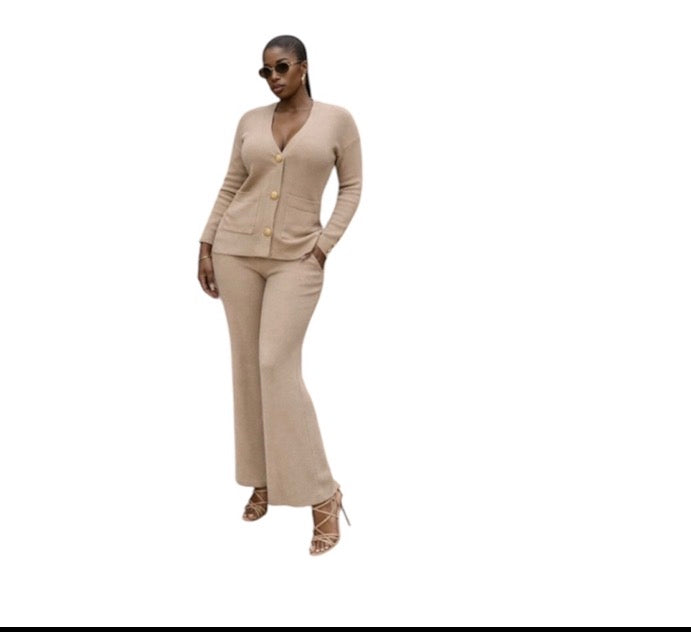 Ladies Knitted 2pc Cardigan & Wide Pants Sets -Various Colours