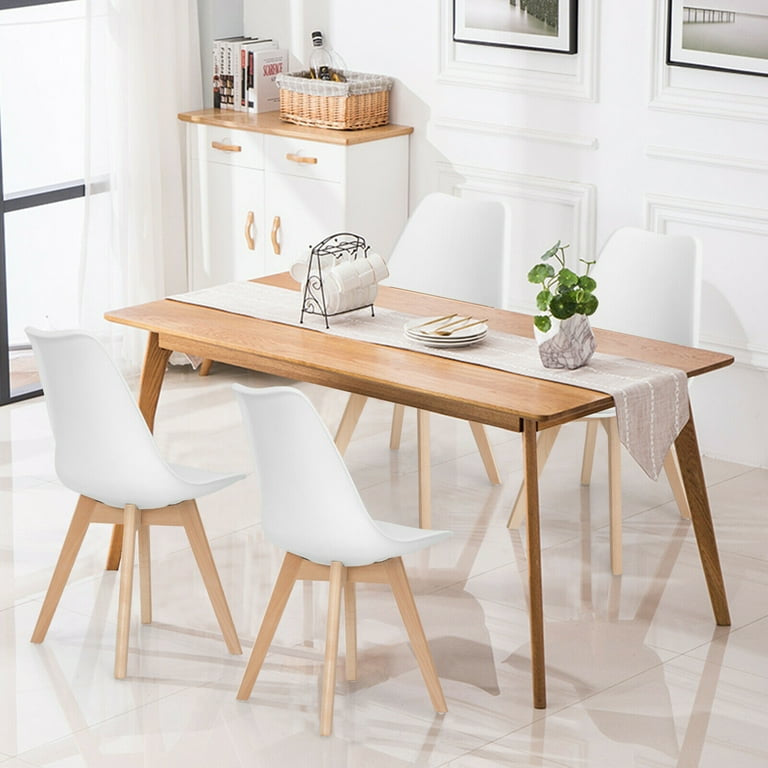 MFurn 4PCS Mid Century Dining Chairs Modern Armless White Wood Legs