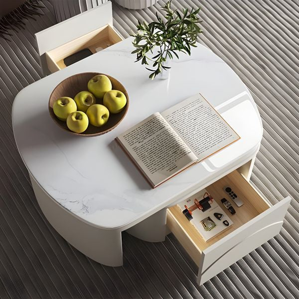 MFurn 
Extendable Coffee Table for Living Room,with 2 Storage Stools and 2 Drawers, White.
