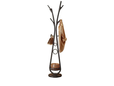 MHome Coat Rack Stand With Hooks, Coat Tree With Storage Basket, Coat Rack Freestanding Metal For Hallway, Office, Coat Hangers Stand Hall Tree With Shelves For Clothes, Scarves