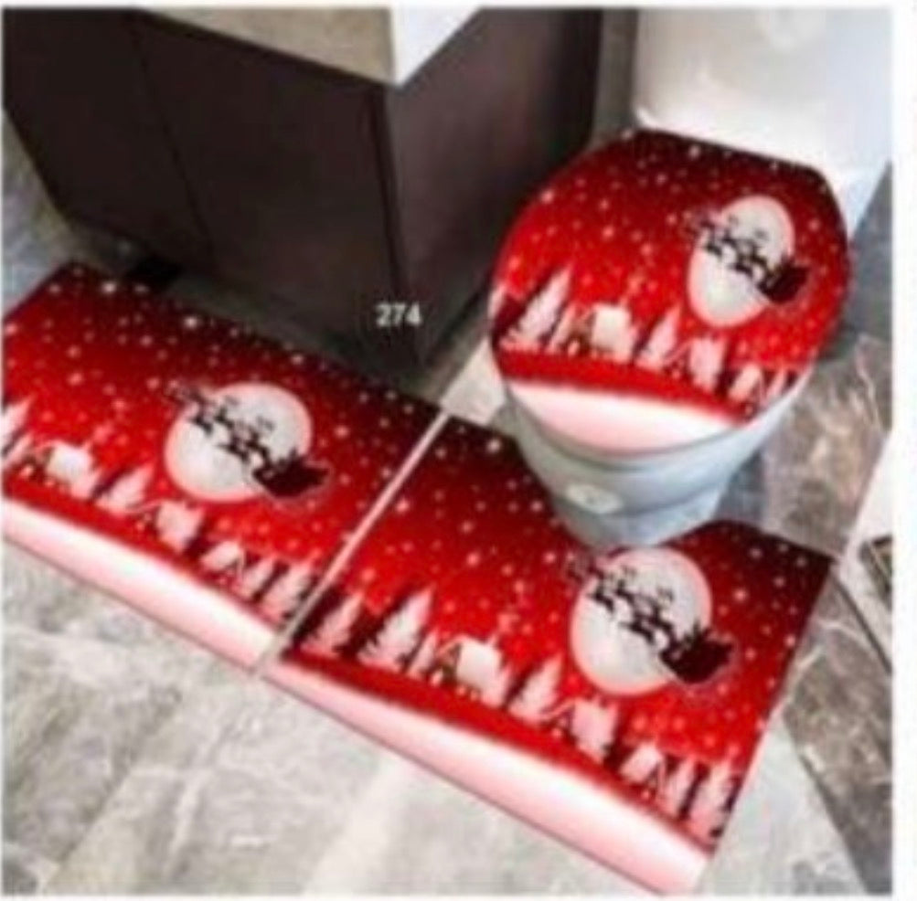 MHome Christmas Bathroom-Toilet Set with Rugs for Bathroom Decor Set3pc