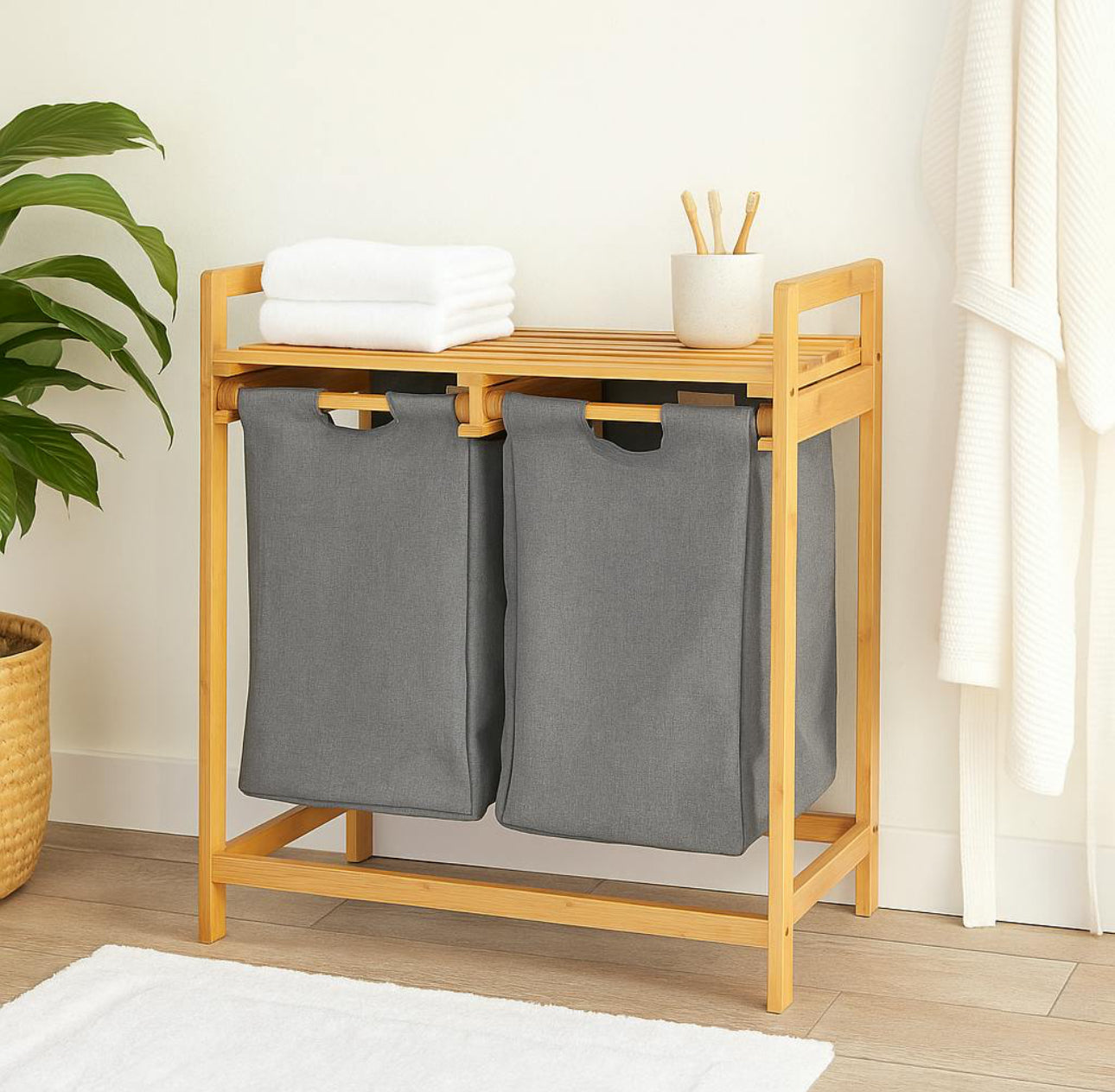 MHome 2:1 Bamboo Laundry Basket
